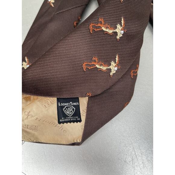 Vintage Warner Bros Studio Necktie Wylie Coyote Cartoon 70s Brown - Picture 3 of 4
